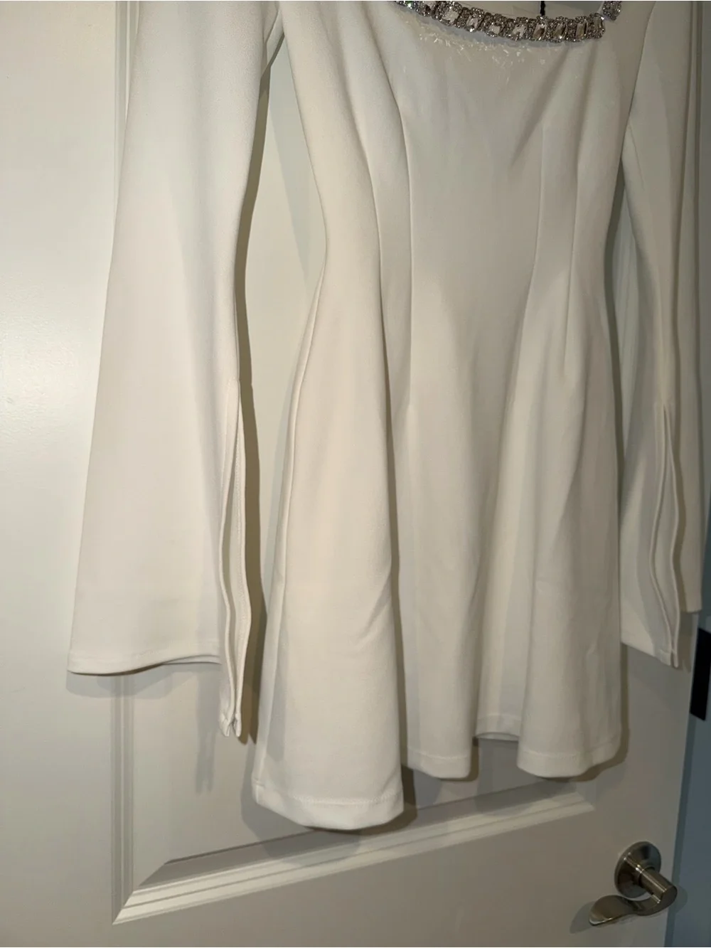 Nookie White Long-Sleeve Mini Dress with Embellished Square Neckline Size XS - Picture 4 of 9